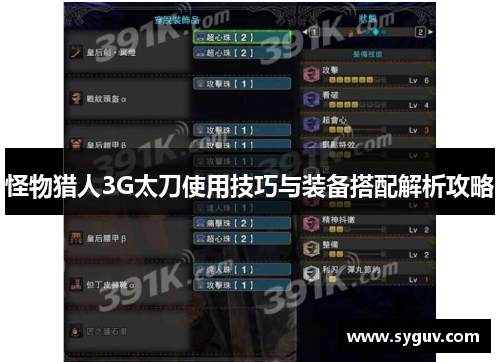 怪物猎人3G太刀使用技巧与装备搭配解析攻略